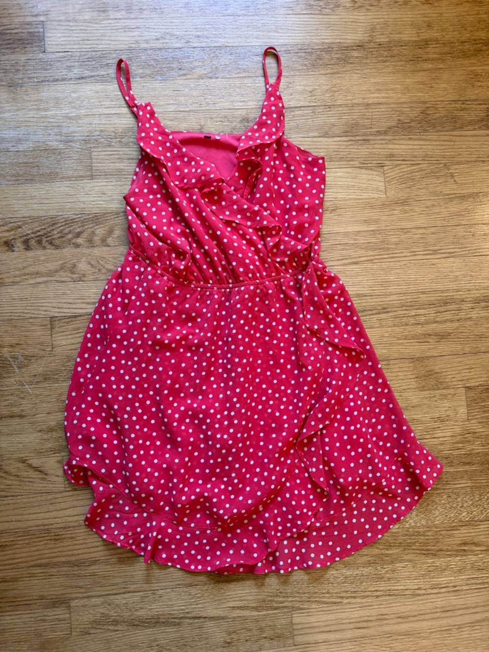Red Polka Dot Ruffle Wrap Dress